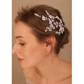 Denifery Sparkly Pearl Bridal Hair Piece Wedding Hair Vine Silver Rhinestone Headband for Women and Girls (Style 3)