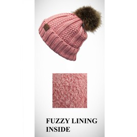 ScarvesMe Winter Thick Confetti Solid Color Cable Knit Hat with Fuzzy Lining with Fur Pom