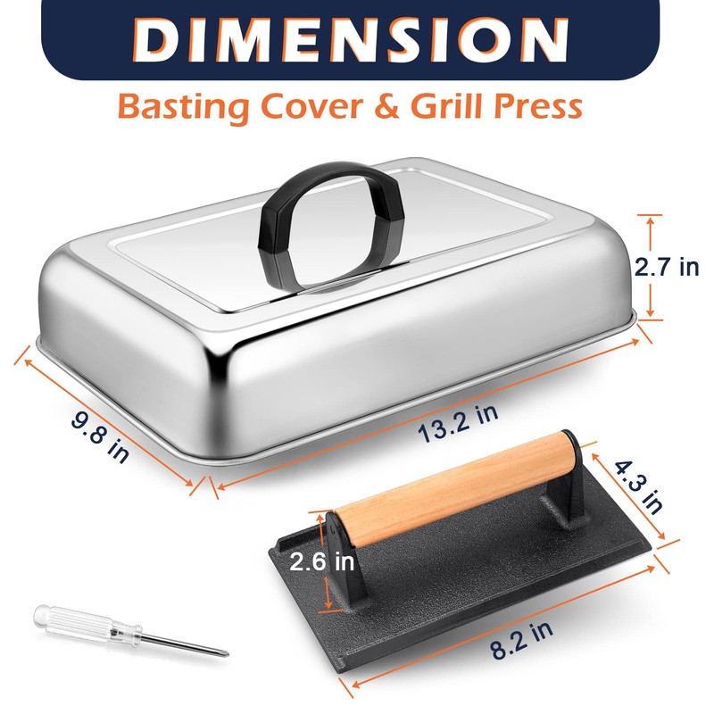 Joyfair Basting Cover with Grill Press, 13 Inch Rectangular Cheese