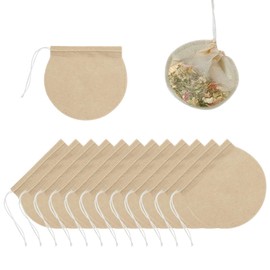 Tea Filter Bag, 100 Pcs Disposable Natural Cotton Drawstring Seal Empty Tea Bags for Loose Leaf Herbs Teas(Round)