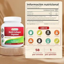 BEST NATURALS Multi Collagen Peptides 454 g - Colágeno Tipo I, II, III, V y X - Sin Sabor - Colageno hidrolizado puro - Sin Gluten ni Lácteos - Hecho en EE.UU.