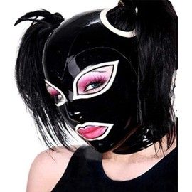 Kangxinsheng Latex Hood with Double Hair Holes, Fashionable Women's Rubber Latex Mask,Suitable for Novelty Latex Club Costumes-XXL