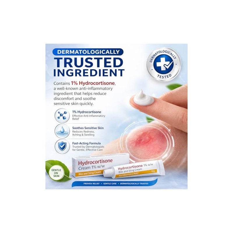Hydrocortisone Cream 1% w/w Bite and Sting Cream, Mosquito and