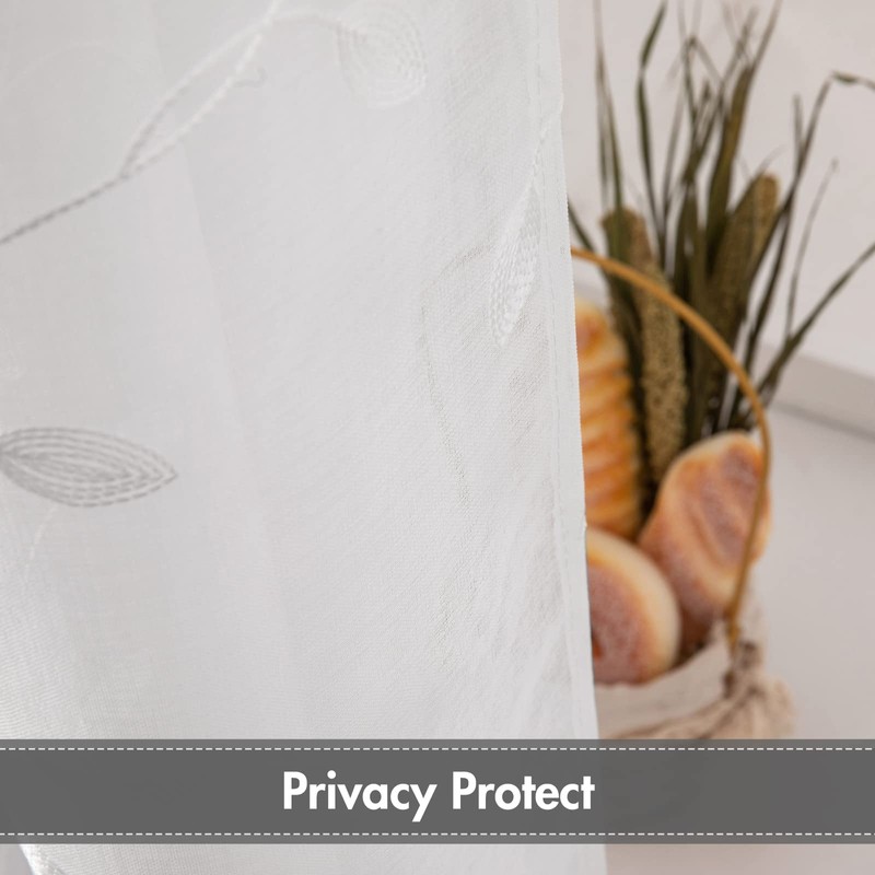 MIULEE Decorative Sheer Curtains with Embroidered Leaf Pattern for Living