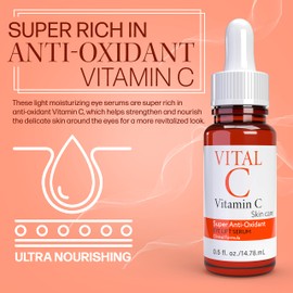 Dermapeutics Vital C Vitamin C Serum for Eyes, 0.5 ounces | Anti Aging & Anti Wrinkle | Light Moisturizer | Skin Firming | Boosts Collagen | Anti Oxidant Rich