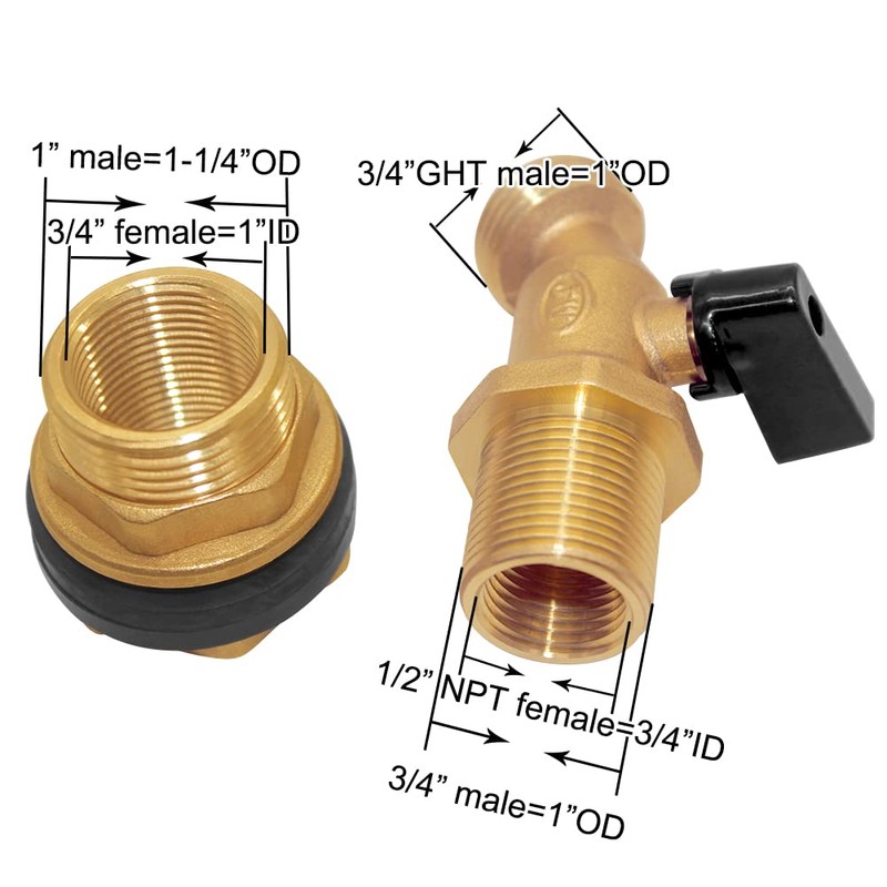 Joywayus Brass Water Container/Rain Barrel Spigot 3/4" Threaded Quarter Turn