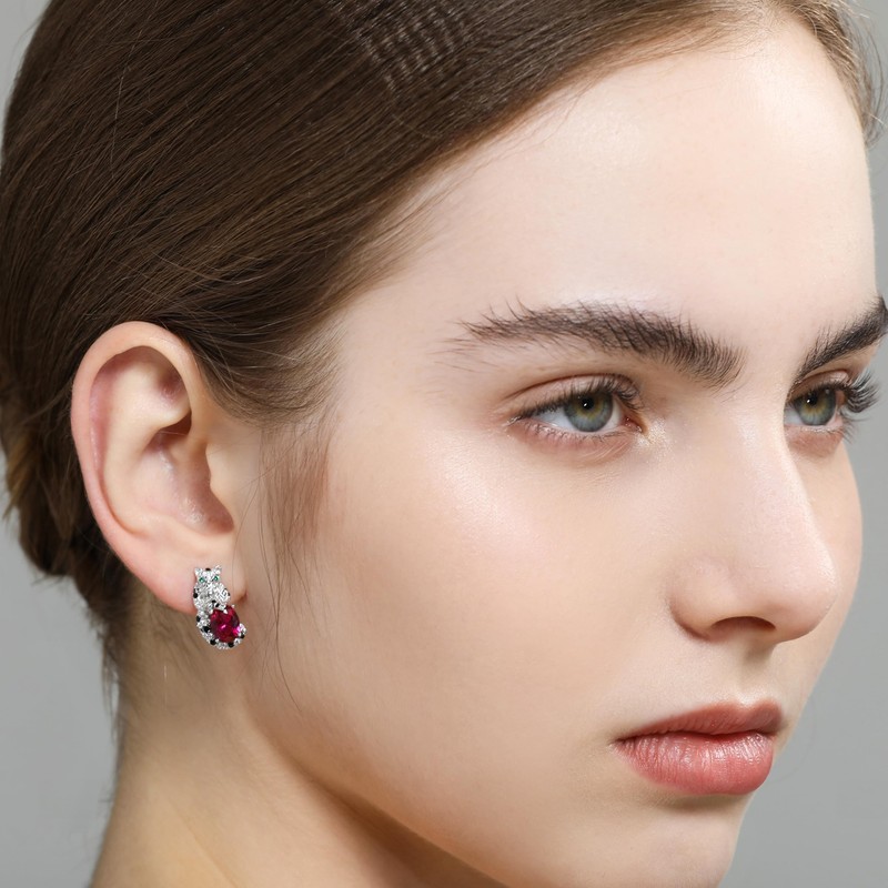 ER1-4-0002(RED) 925 Created Ruby Earrings