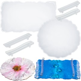 meekoo 2 Pcs Large Silicone Resin Tray Molds with 4 Pcs Handles Serving Tray Molds Resin Mold for Making Jewelry Plates Tea Coasters Art Craft Casting Supplies