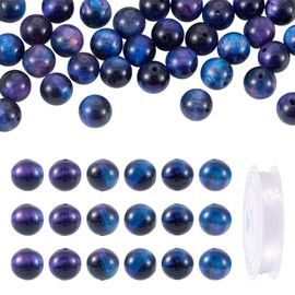 KISSITTY 38pcs 10mm Natural Tiger Eye Stone Beads Blue Round Crystal Gemstone Loose Spacer Beads with Stretchy Elastic Bracelet String for Jewelry Making Necklace Earrings DIY Crafts Healing Energy
