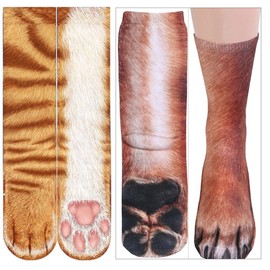 Animal Paws Socks - Funny 3D Animal Socks Crazy Cat Tiger Dog Paw Crew Socks Novelty Socks Gag Gifts, Orange Cat+ Dog, Medium