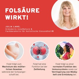 InnoNature Folic Acid Capsules, Natural from Lemon Peel, 180 Capsules, 400 μg Folic Acid Per Capsule, Gluten-Free, Vegan, Vegetable Based