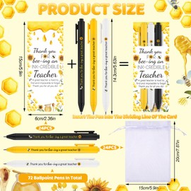 Youdaju 24 Sets Teacher Appreciation Gifts Bulk Honey Bees Ballpoint Pen Retractable Work Ballpoint Pens Sunflower Party Ballpoint Pen Black Ink with Cards Organza Bag for Bee Lovers Teachers