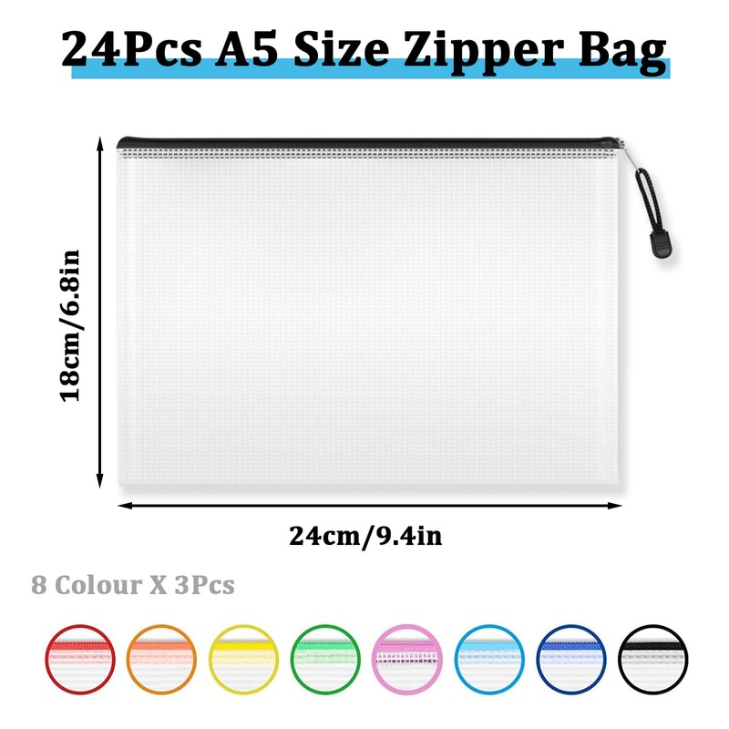 Flow fire A5 Plastic Zip Wallets, 24 Pcs Mesh A5