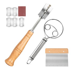 Dkoyied Hand Crafted Bread Lame Premium Sourdough Scoring Tool Bread Making Tools Set of 3 pieces Bread Knife(5 Blades) with Danish Dough Whisk and Dough Scraper Bread Cutter