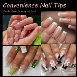 AddFavor Medium Square Nail Tips, 600pcs Soft Gel Nail Tips Square Clear Fake Nails Half Cover French Acrylic False Nail Tips 12 Sizes for Nail Extension, Gel Nail