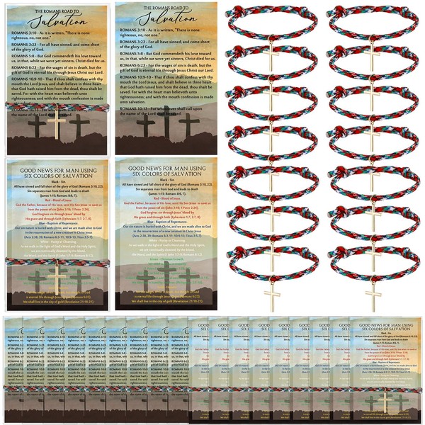 Feifeiya 50 Sets Easter Gift Baskets Stuffers Cross Salvation Bracelets