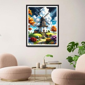 QINRUBB DIY Windmills Diamond Painting Adults, 5D Park Diamond Painting Pictures Beginners, Flowers Round Full Drill Diamond Painting Embroidery Cross Stitch Gifts Home Wall Decor 30 x 40 cm