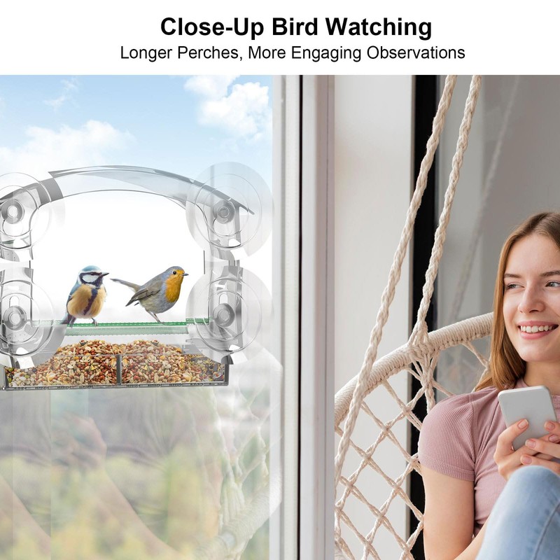 Clear Window Bird Feeder with 4 Strong Suction Cups, Removable