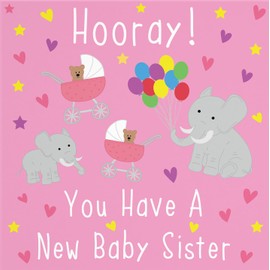 Hunts England - New Baby Sister Card - Hooray! - You Have A New Baby Sister - New Baby Girl - New Sibling - Pregnancy Card - Iconic Collection