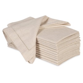 Ramanta Home Cloth Dinner Napkins in Cotton Flax Fabric with Hemstitched & Tailored Mitered Corner Finish Size 20x20 inch Set of 12