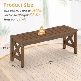 LUE BONA HDPS Outdoor Bench with Crossed Legs, Outdoor Benches Weatherproof 2-Person Backless, All-Weather Heavy-Duty Garden Bench for Porch, Patio, Lawn and Backyard, Cocoa Brown