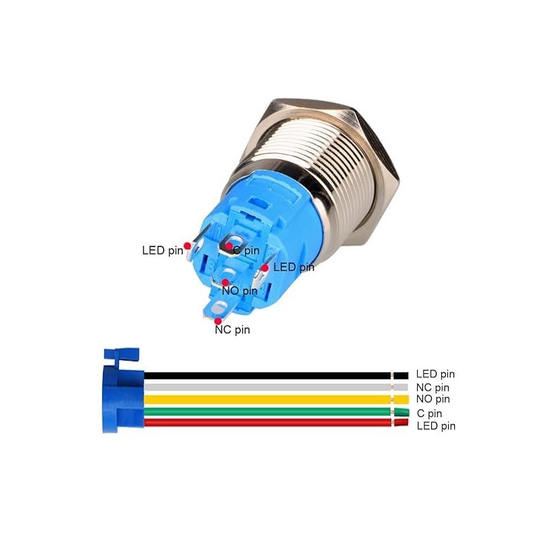 Gebildet 12V-24V 0.75 Inch/19mm Stainless Steel Latching Push Button Switch