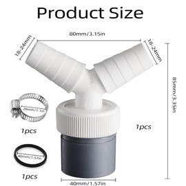 Washing Machine Waste Splitter,Dishwasher Y Connection Adapter with 2 Hose Clamp,Double Connection Y-Shaped Waste Pipe Connector,Y-Piece Splitter Connector Drain Adaptor for Tumble Washing Dryer