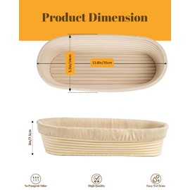 Banneton Bread Proofing Basket, Proofing Basket for Sourdough Bread Baking, Indonesian Rattan Bread Bowl Sourdough bread Baking Supplies with Linen Liner (13.5" Oval Basket x 2)