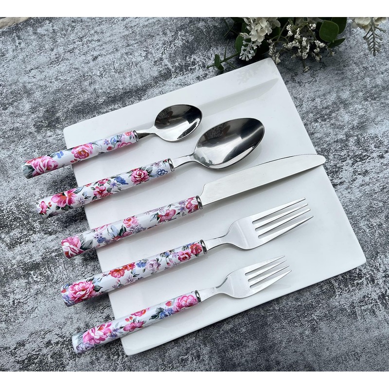 Elegant Peony Flower 20-Piece Stainless Steel Flatware Set – Durable,