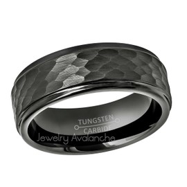 Jewelry Avalanche Hammered Gunmetal Tungsten Ring Men's Dark Gray Tungsten Carbide Wedding Band Anniversary Ring - 972GMs10.5