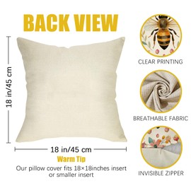 Bumble Bee Floral Decorative Throw Pillow Covers 18 x 18 Set of 2