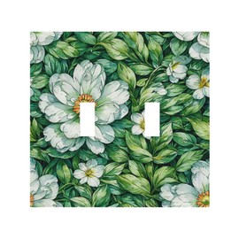 Annisrak Vintage Floral White Flowers Green Plants Leaves Decorative Switch Plates 2 Gang Double Toggle Outlet Light Switch Cover Wall Plate Electrical Faceplate for Bedroom Bathroom Decor