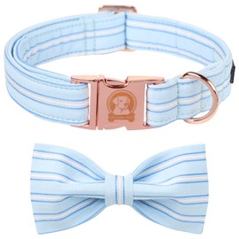 MR. CHUBBYFACE Macaron Striped Dog Collar with Bow Cute Blue Dog Collar Bowtie Spring Girl Boy Dog Collar for Small Medieum Large Dogs