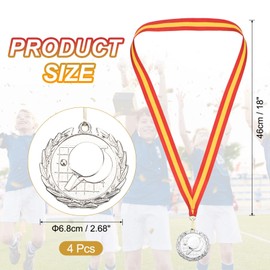 MECCANIXITY Table Tennis Medals 2 Inch, Silver Award Medals with Neck Ribbon for Team Sports Games Competitions Party Favors 4 Pieces