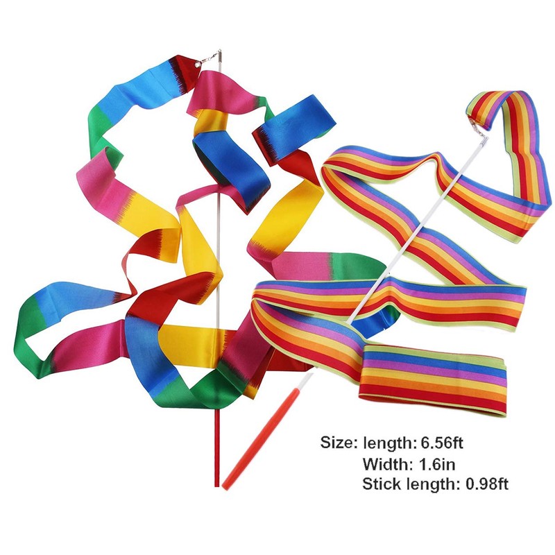Dance Ribbons Rainbow Streamers Rhythmic Gymnastics Ribbon Baton Twirling Wands