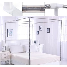 Xuthusman Bed Netting Canopy Frame Post 4 Corner Bed Poles Netting Frame Bracket Stainless Steel Silver Bed Post + Accessories (1.5 * 2 * 2M)