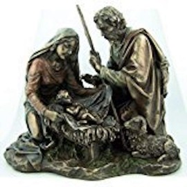 Religious Gifts Bronze Nativity Set in Manger with Lamb Christmas Figure Statue