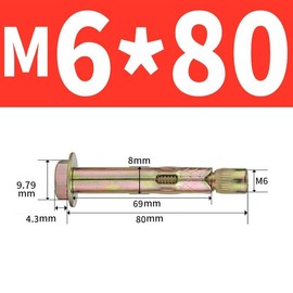 10Pcs Expanding Bolts,Carbon Steel Anchor Expansion Bolt,M6*80MM Expanding Bolts,For Wall