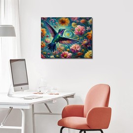 TISHIRON DIY Paint by Numbers Adult Hummingbird, Oil Painting by Numbers Animals, Painting by Numbers Kits on Canvas, Flowers Fantasy, Acrylic Painting Crafts, 40 x 50 cm (Frameless)