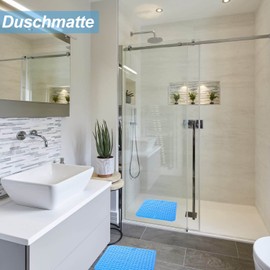 Shower Mat 48 x 48 cm Suction Cup Washable Square Sea Blue