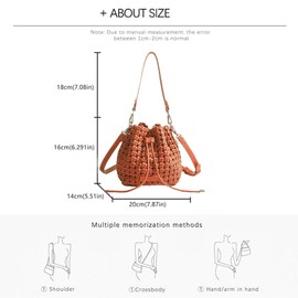 JINMANXUE Fashion Hollow Bucket Tote Bag For Women, Crossbody Female Handbag Woven Silk bag Leisure Leather Shoulder Bag, Orange