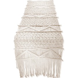 SnugLife - Camino de mesa de macramé (218.44 x 33.02 cm) de largo, camino de mesa bohemio, decoración de mesa de boda, estilo clásico de granja y comedor bohemio, color blanco roto