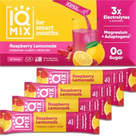 IQMIX Sugar Free Electrolytes Powder Packets - Hydration Supplement Drink Mix with Keto Electrolytes, Lions Mane, Magnesium L-Threonate, and Potassium Citrate - New Raspberry Lemonade (20 Count)