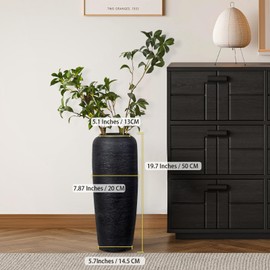 Large Rustic Ceramic Black Vase,19.7 Inch Tall Pottery Farmhouse Decor Floor Vase Vintage Flower Vases for Home Living Room Entryway Table Centerpiece Decor,Terracotta Vases,Wedding Gift