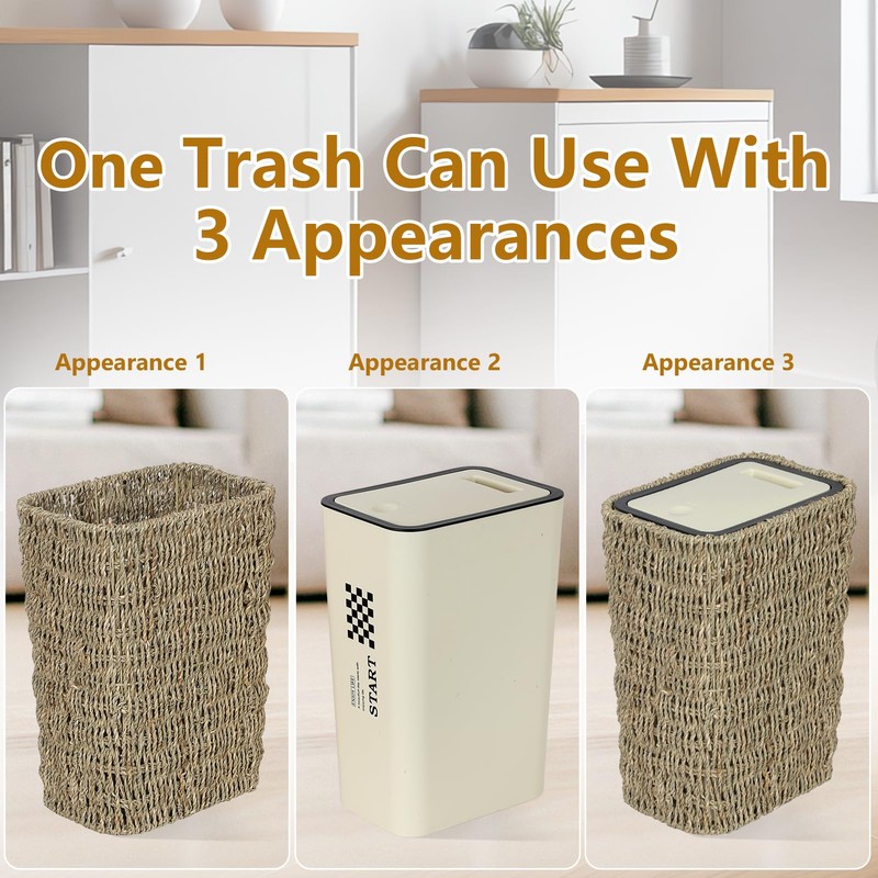 Trongee Boho Trash Can with Lid,3 Gallon Small Rattan Trash