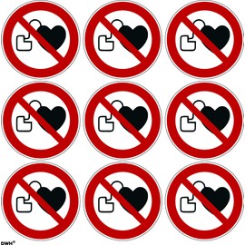 No Access Stickers for People with Pacemakers or Implanted Defibrillators Pack of 9 P007