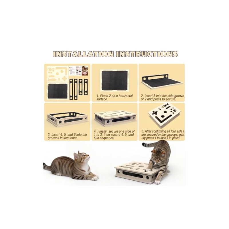 Cat Scratch Puzzle Enrichment Box, Large Solid Wood Construction Cat