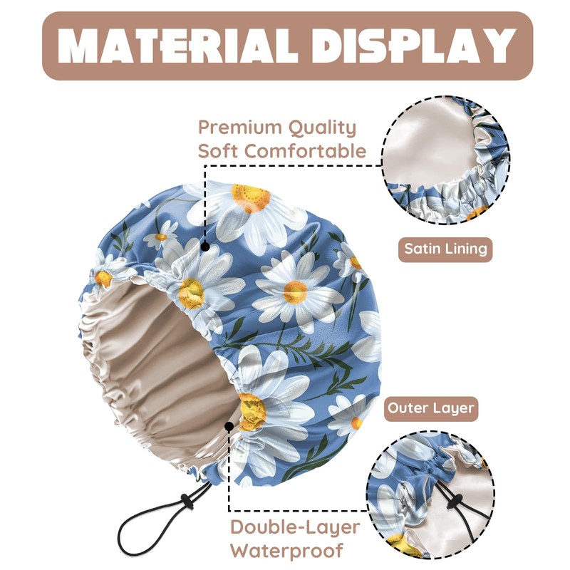 Zewurtuw Luxury Shower Cap Adjustable Reusable Double Waterproof Layer Elastic