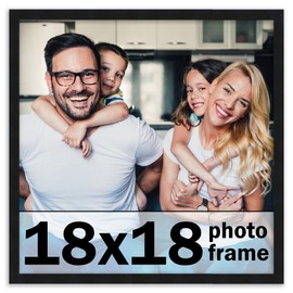 18x18 Frame Black Picture Frame - Modern Photo Frame Includes UV Acrylic Shatter Guard Front, Acid Free Foam Backing Board, Hanging Hardware Wood Square Frame Wall Frames for Family Photos - no Mat