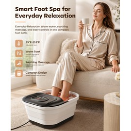 Collapsible Foot Soaking Tub with Heat, Pedicure Foot Spa Bath Massager with Temperature Control, Bubble & Red Light for Stress Relief